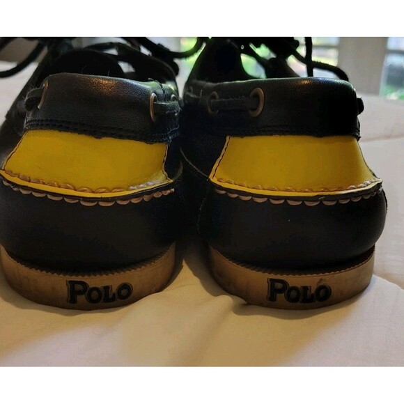 Polo Ralph Lauren Leather Boat Shoes - Men’s Size 11D - Black with Yellow... main image 7